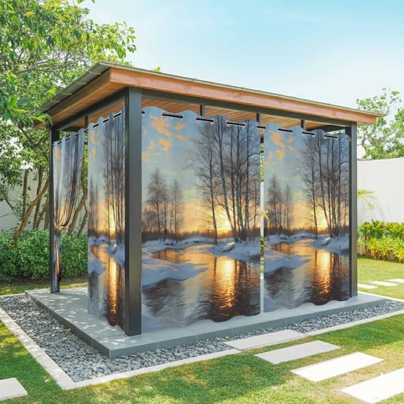 Outdoor Curtains for Patio Waterproof, Winter Sunset Outdoor Privacy Panels Grommet, Nature Forest Snow Landscapes Blackout Outside Curtains for Porch/Cabana/Pergola/Gazebo 54"x108", 2 Panels