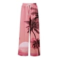 thumbnail image 4 of LWavelet Women's Drawstring Waist Palm Tree Print Wide Leg Pants with Split Detail for Beach & Vacation Wear Pink 2XL, 4 of 8