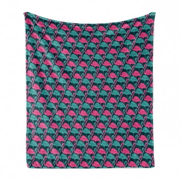 Flamingo Soft Flannel Fleece Throw Blanket, Animal Print with Repetitive Bicolour Design Exotic Birds, Cozy Plush for Indoor and Outdoor Use, 50" x 60", Dark Teal Pink, by Ambesonne