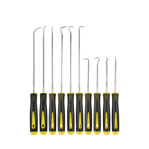 Automotive Oil Seal Hook Pick Set, 10-Piece Special-shaped Seal Puller & O-Ring Removal Tools, Yellow & Black