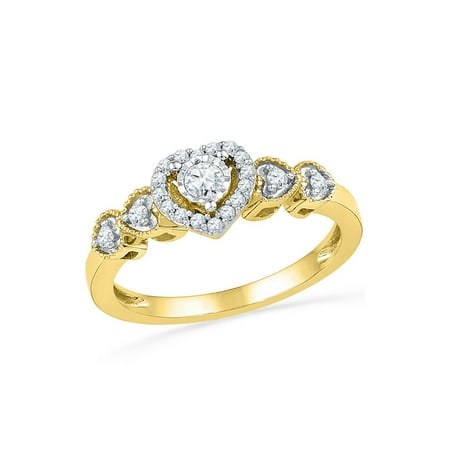 Tacori Diamond Jewelry 10kt Yellow Gold Womens Round Diamond Solitaire Framed Heart Ring 1/5 Cttw Diamond Fine Jewelry Ideal Gifts For Womens Gift Set From Heart ()