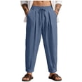 thumbnail image 2 of Blmnix Lightweight Pants Trousers for Men Low Waisted Baggy Palazzo Linen Pants Jean Blue Taper Cropped Casual Pants for Men,XXL, 2 of 9