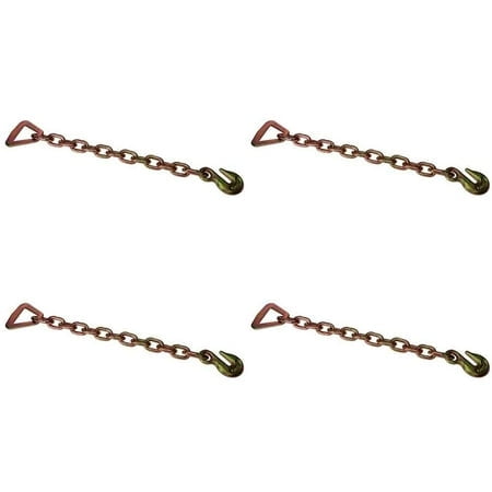 US Cargo Control Extension de Chaîne 5/16 Pouces x 18 Pouces avec Anneau en D et Crochet (Lot de 4), Limite de Charge de Travail de 3,300 LBS, Grade 70, Attaches de Chaîne Robustes pour Remorques et Camions pour Remorquer, Sécuriser la Cargaison