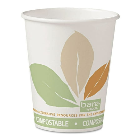 Solo Cup Company Bare White with Leaf Design PLA Paper 10 oz. Hot Cups, 20 Packs of 50, 1000 Cups