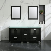 Wonline 60inch Black Bathroom Vanity with Glass Countertop and Mirror Set