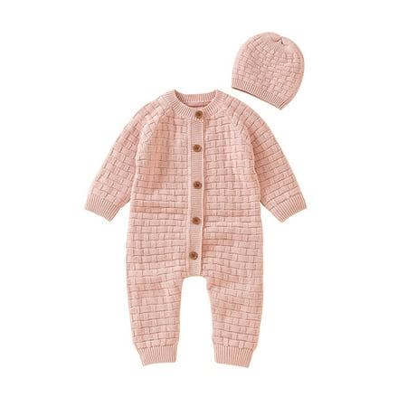 

Lumento Infant Casual Home Romper Knitwear Onesies Jumpsuit Loose Knitted 2 Pieces Outfit Pink 68CM