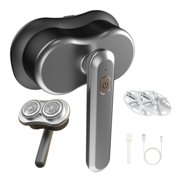 KYFIU Fabric Shaver, Dual Heads Electric Lint Remover, Electric Portable Sweater Remover with 12 Leaf Blades, Blue Light Sterilization Remove Pilling, Grey