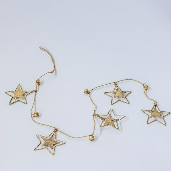 Gold Metal Stars And Bells On Twine Garland