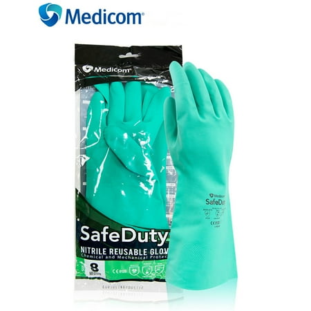 Green Chemical Gloves Medicom 1159 Safety Gloves Anti-chemical Nitrile Rubber Protective Gloves Wear-resistant Waterproof Non-slip Thick Gloves ()