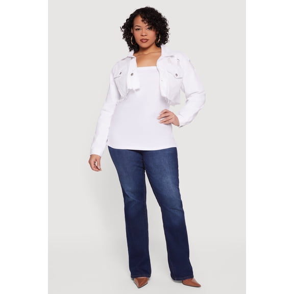 Women's Plus Size Almost Famous Cropped Frayed Hem Denim Jacket