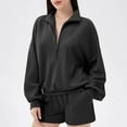 thumbnail image 4 of Fesfesfes Women's Half-Zip Mock Neck Sweatshirts Solid Color Ribbed Cuffs Hem Long Sleeve Blouses Fall Winter Office Commutes Tops(Black#1,M), 4 of 5