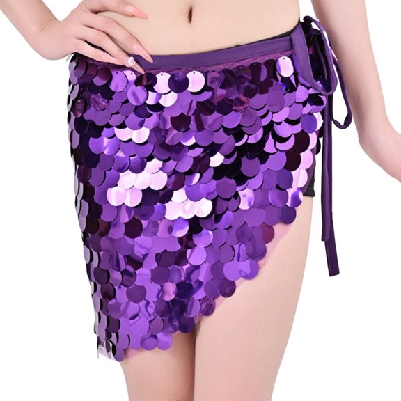 Xfvqtps Woman Sequin Dance Skirt Triangular Belt Belly Dancing Waist Towel Waist Chain Hip Towel Performance Skirt Purple