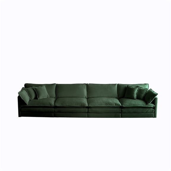 JERFIT 4-Piece Modular Sofa Set, Green Chenille Fabric Sectional Couch with Ottoman, Flexible Living Room Seating