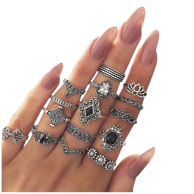 Shapes Set Gold Female Different Fesvital Jewelry Ring Fashion Ring Accessory Stunning Ring for Women Modern Gold Tone Jewelry Minimalist Statement Rings Craftsmanship 15PCS