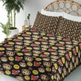 thumbnail image 3 of Ambesonne Emoji Fitted & Top Sheet Set with Shams, Cartoon Monkey Smiling Faces, Brown Scarlet and Yellow, 3 of 5