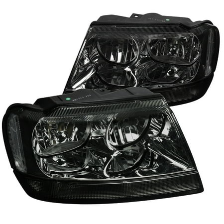 Spec-D Tuning For 1999-2004 Jeep Grand Cherokee Smoke Lens Headlights Tinted Head Lamps Left + Right 1999 2000 2001 2002 2003