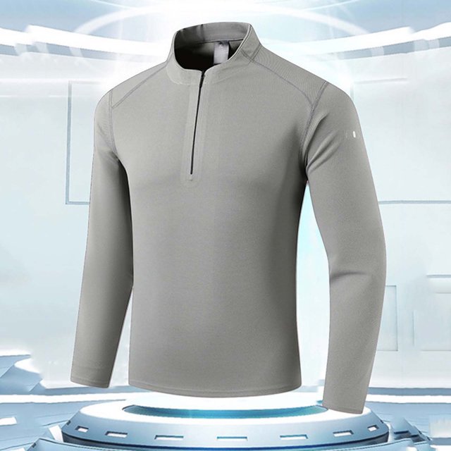 Blusa y camisa de manga larga con cuello alto para hombre, informal, a la moda, de color liso, para correr, fitness, de alta elasticidad, de manga larga, con cuello alto, para ejercicio, abrigo de pol
