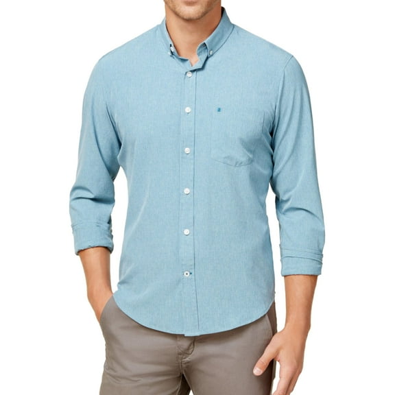 IZOD Mens Performance Advantage Button Up Shirt, Blue, Small