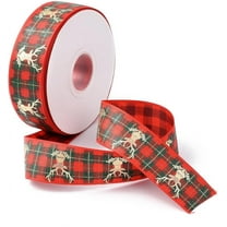25 Yards 1 Inch Red Christmas Ribbon Wired Holiday Ribbon Wired Winter Xmas Deer Plaid Grosgrain Ribbon with Spool for Wrapping Gifts Making Craft Christmas Tree Party Wreaths Decor Supplies for diy