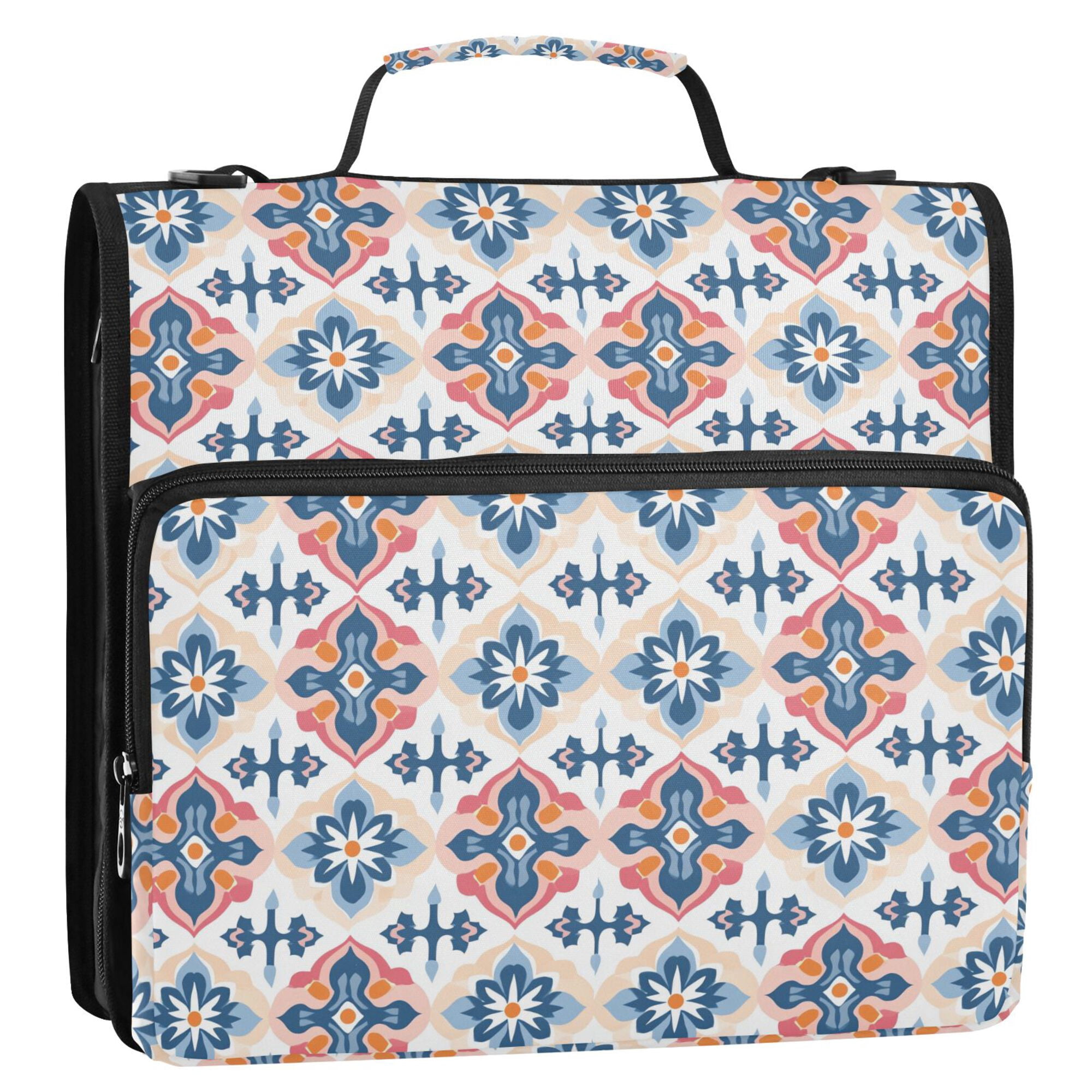 FORMRS Zipper Binder with Shoulder Strap 2-inch Ring 500 Sheet Capacity File Bag, Navy Blossom Mosaic