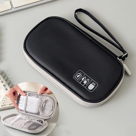 Electronics Organizer Bag, Portable Cable Storage Pouch for Travel, Small Cord Management Wallet for Chargers, Earphones, USB Drives, and Digital Accessories