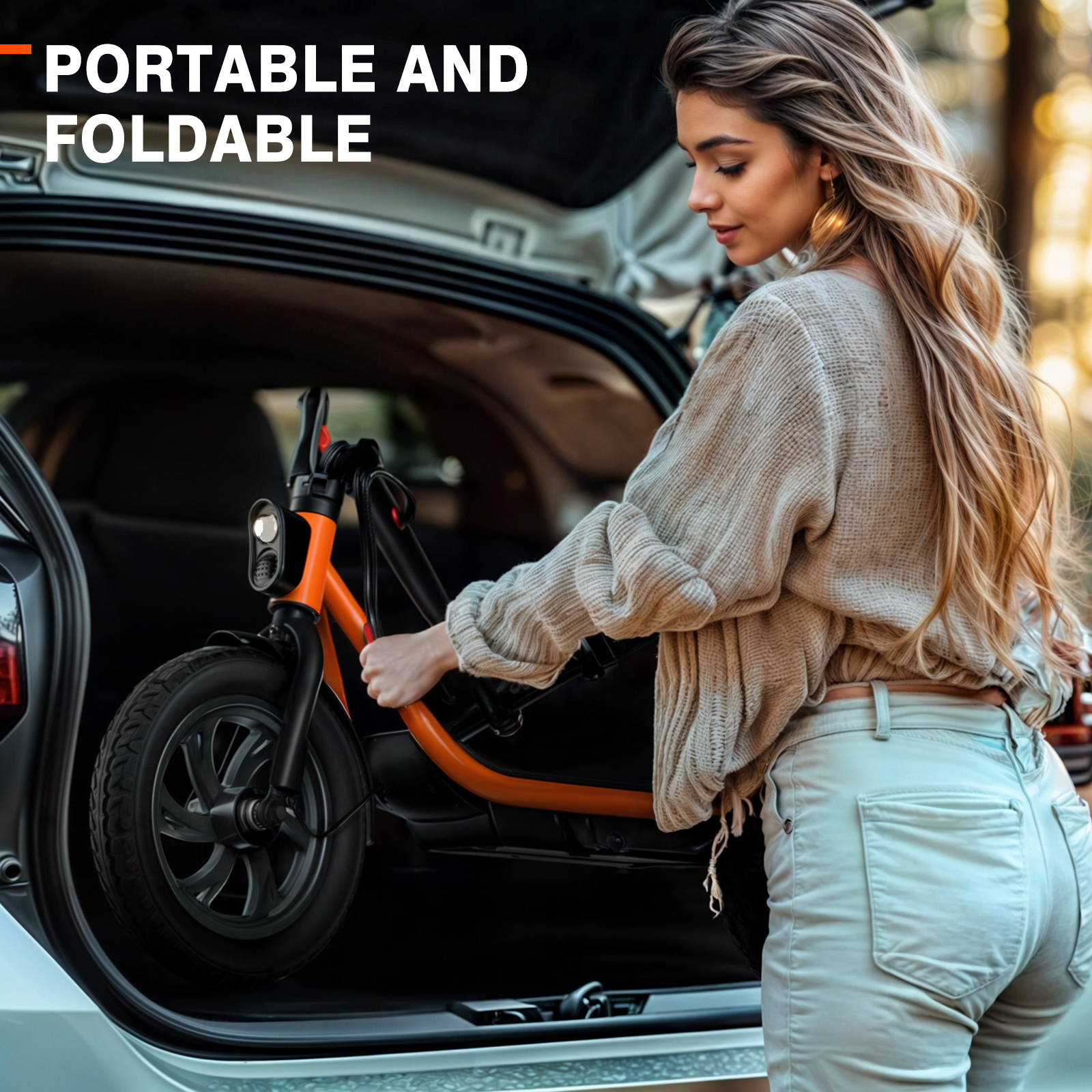 SISIGAD Electric Scooter with Seat, Pneumatic Tires, Peak 600W Motor, Top Speed 19Mph, 20 Miles Long Range, Folding E-Scooter for Commuting with Dual Braking System, Orange