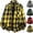 Yellow, variant on Mens Flannel Plaid Shacket Long Sleeve Button Down Shirt Jacket Overshirt with Chest Pocket for Cozy Fall Winter Layering Daily Wear, Black, M