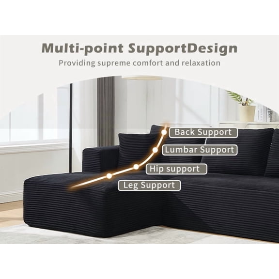 Modular Sectional Sofa with Memory Foam, L-Shape Cloud Couch with Oversized Chaise, Convertible 4-Way Design for Living Room, Black Stripe Velvet