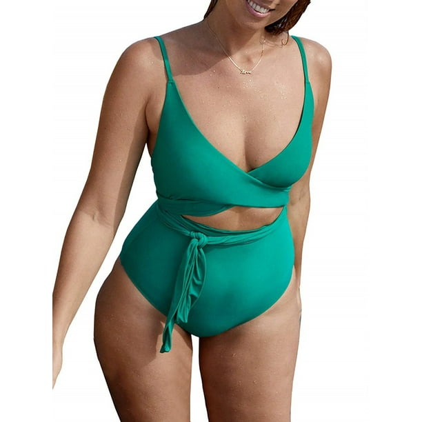 SySea - High Waist One Piece Swimsuit Cut Out Tie Front ...