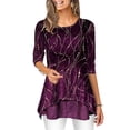 thumbnail image 1 of Uhndy Women's Plus Size Loose 3/4 Sleeves Irregular Casual Tunic Round Neck Work Tops Purple M, 1 of 3