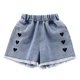 thumbnail image 2 of Pantalones cortos vaqueros Herrnalise para niñas, de mezclilla elástica con puños enrollados, con cintura elástica, informales, ropa deportiva de verano para niñas pequeñas (talla 4-15T), 2 of 8