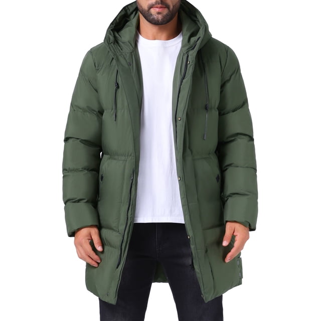 Chaqueta acolchada con capucha INSPIRE CHIC para hombre, abrigo de invierno de longitud media, cálido, con cremallera, acolchado, color verde oscuro