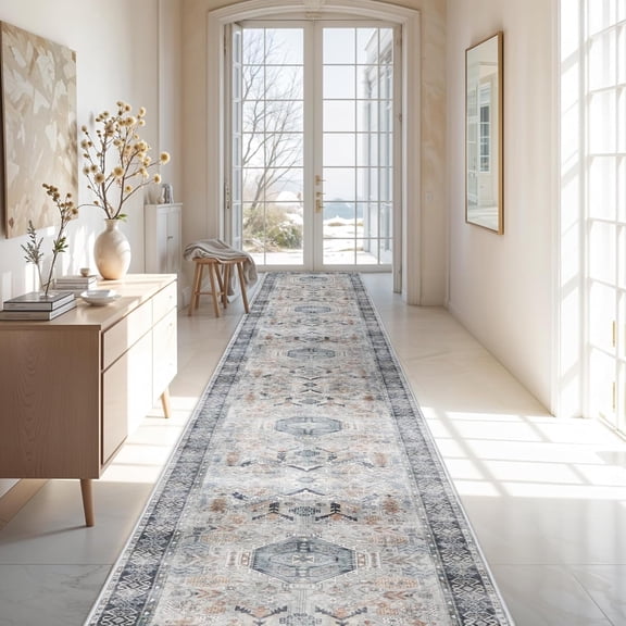RUUGME 3x20 Runner Rug Washable -Hallway Rug Runner Distressed Mats Non-Slip Soft Room Floor Carpet for Dining Room (Grey/Blue, 3x20)