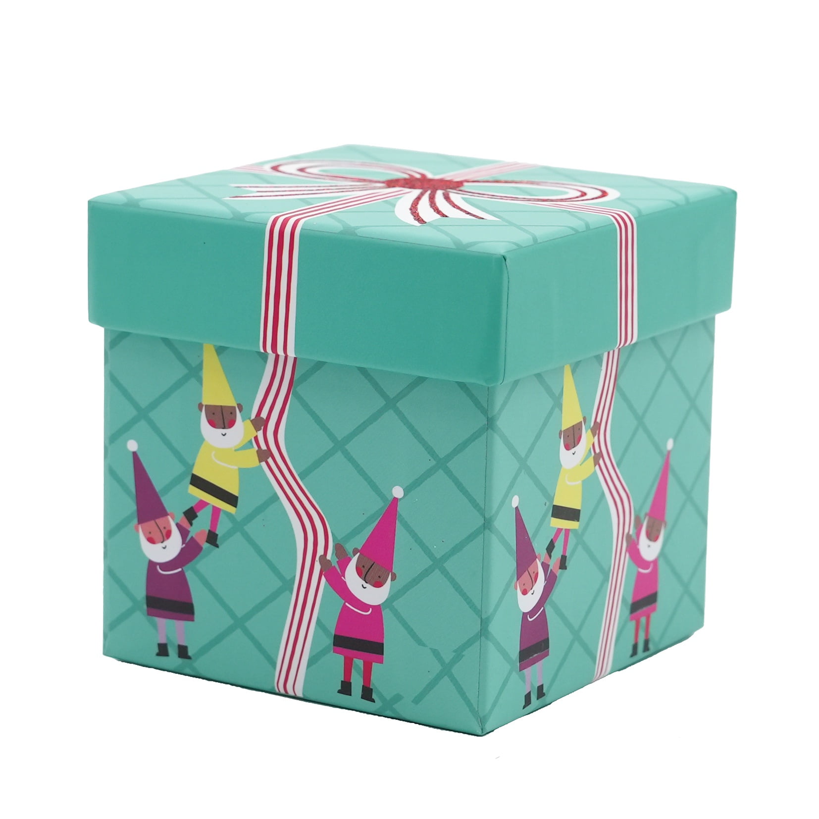 Small Christmas Gnomes Cube Holiday Gift Box with Lid, 3" x 3" x 3" (1 Count), by Holiday Time, Gnomes Cube Gift Box