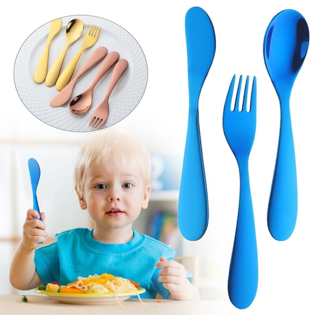 3PCS Stainless Steel Flatware Set with Knife/Fork/Spoon, Mirror Polished, Dishwasher Safe, Safe Training Tableware Set, Cutlery Utensil Set