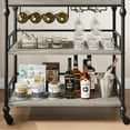 thumbnail image 4 of 3 Tier Bar Cart with Wheels, Rolling Cart with Wine Rack and Glasses Holder, Industrial Serving Cart with Removable Tray for Kitchen, Living Room, Dining Room - Grey, 4 of 8