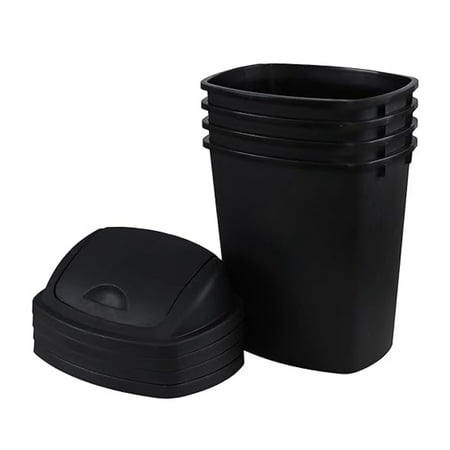 6 Gallon Kitchen Trash Cans 4-Pack Black Plastic Garbage Cans with Lid & Swing Top Indoor/Outdoor Waste Bins for Home Office Restaurant