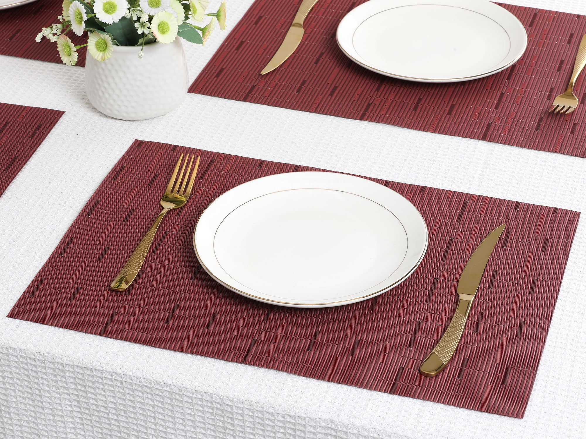 Unique Bargains 6pcs Placemats for Kitchen Dining Table Washable Wipeable Mat Burgundy