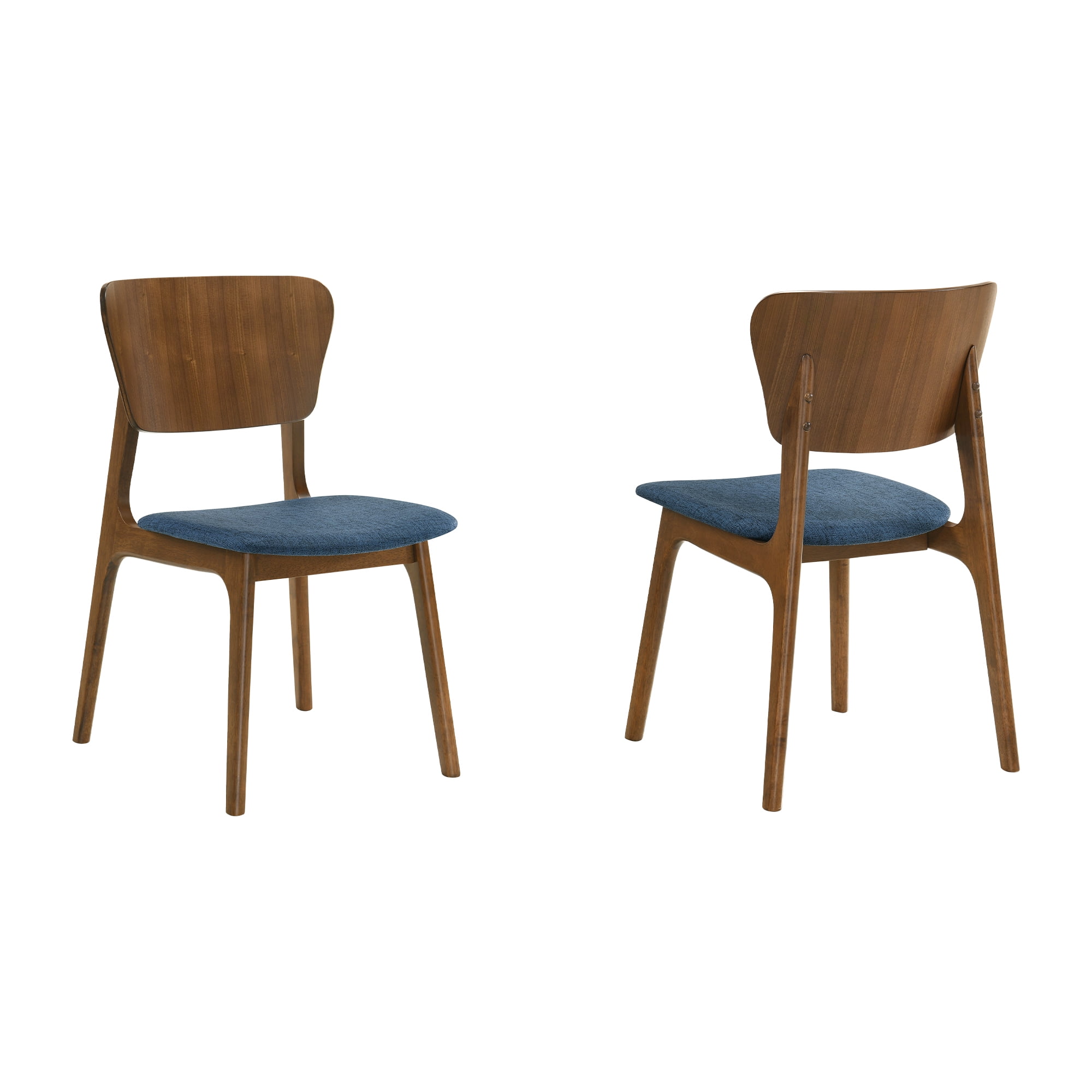 Kalia Wood Dining Chair in Walnut Finish with Blue Fabric - Set of 6