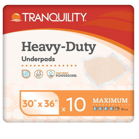 Tranquility Heavy Duty Disposable Underpad, Heavy Absorbency, Super Absorbent Polymer, 30 x 36 Inch, 60 Count