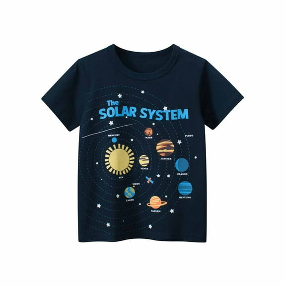 Lovskoo 1-9Y Toddler Baby Boys Clothes Summer Round Neck Short Sleeve Cotton Fashion Cartoon Print T-Shirt Tops Navy