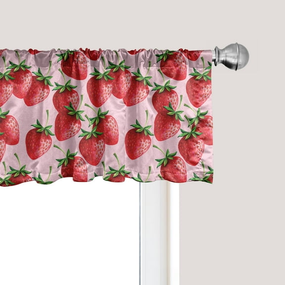 Ambesonne Fruit Window Valance, Juicy Strawberries Summer, 54" X 18", Green Pink Red
