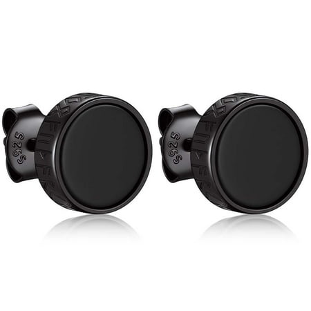 Bandmax Black S925 Silver Stud Earrings for Men Women Natural Black Onxy with Viking Rune Ear Studs Gift for Father's Day Christmas Valentines