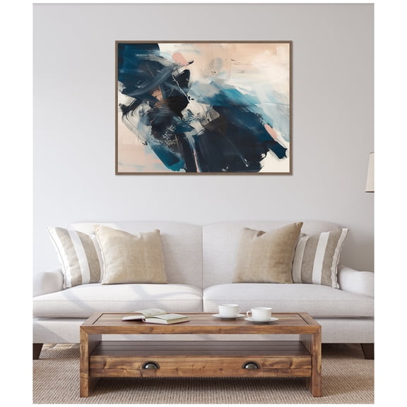 Kate and Laurel Deep Blue Momentum II Framed Canvas Wall Art by Amy Lighthall 42 x 32 Sylvie Walnut, Modern, Abstract Art for Wall Decor, Living Room, Bedroom