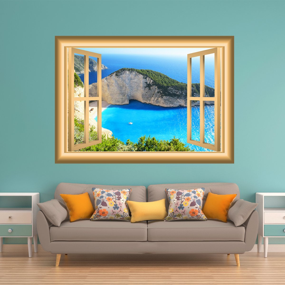 VWAQ Ocean View Wall Decor Window Decal Nature Scene Bedroom Art