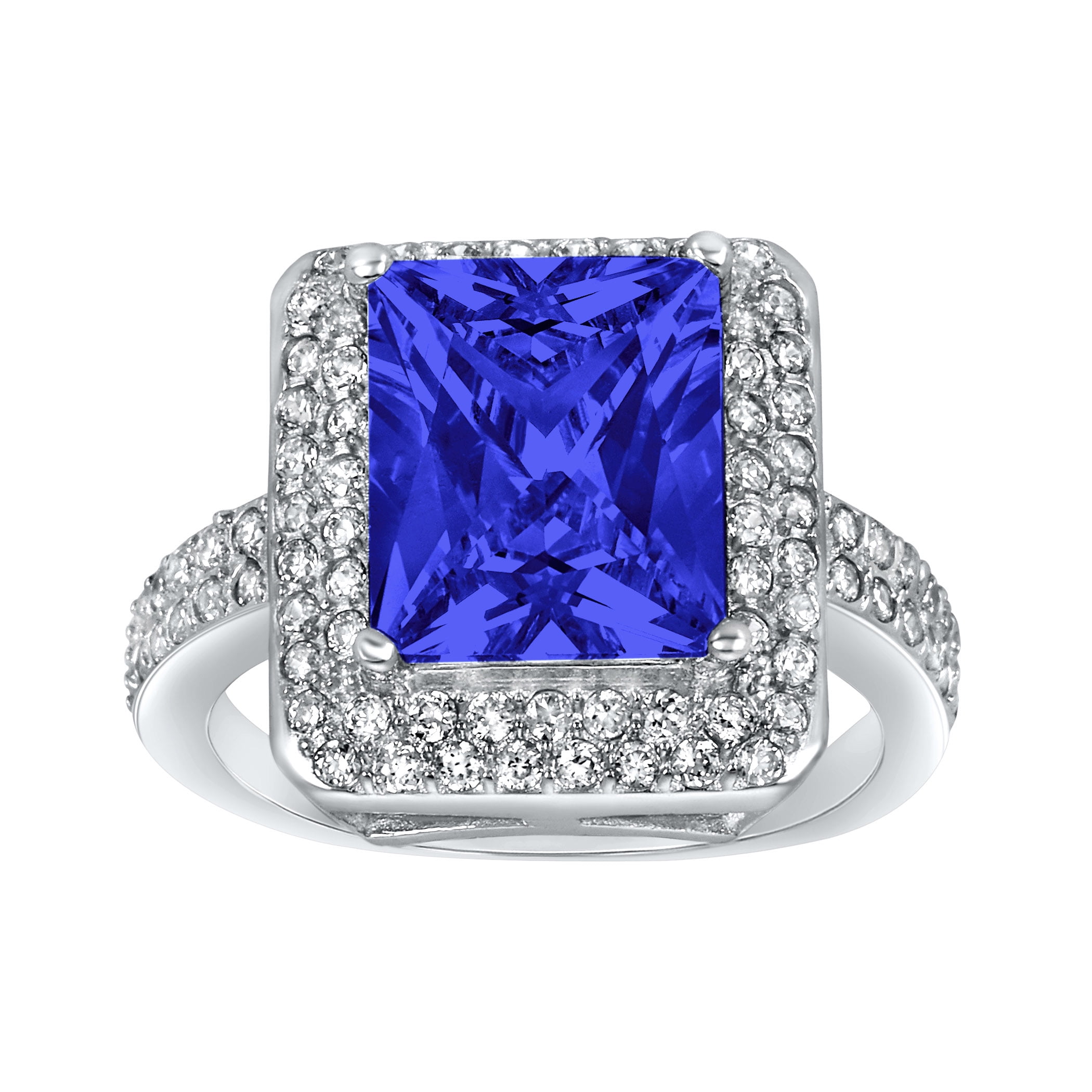 ELYA Jewelry Women's Radiant-Cut Blue Cubic Zirconia Sterling Silver Ring