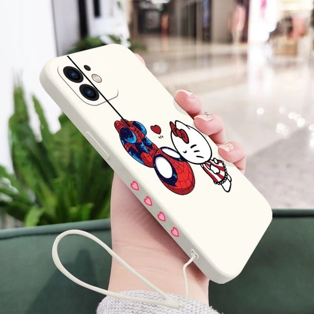 Funda de silicona con correa de mano para iPhone, carcasa de Spiderman, Hello Kitty, 14, 13, 12, 11 Pro Max, Mini, X, XR, XS MAX, SE20, 8, 7 Plus Fivean LED