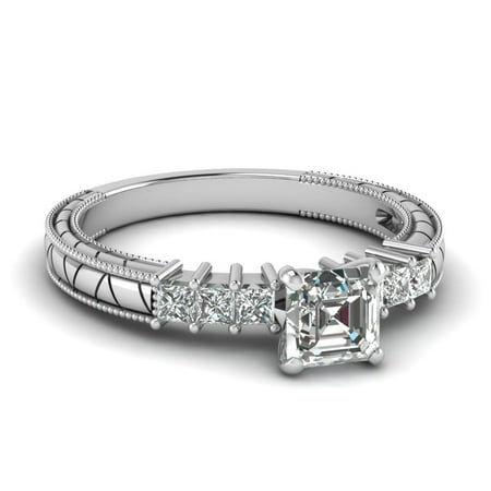 Milgrain Delicate Engagement Ring 0.60 Carat Asscher Cut Diamond In 14K White Gold GIA Certified
