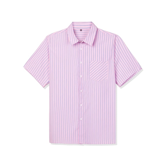 MODA NOVA Big & Tall Men's Summer Short Sleeve Button Down Stripes Shirts Pink XLT