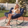 thumbnail image 6 of Dovov Oversized Papasan Rocking Chair, Indoor Outdoor Rocking Chair Patio Egg Chair with Cushion, Heavy Duty Steel Papasan Rocker Lounge Chair for Porch Balcony Nursery Living Room, Navy Blue, 6 of 11